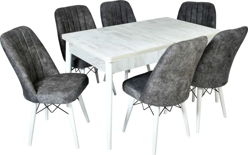 Set masa extensibila cu 6 scaune tapitate Homs cargold 250-30600 bej- gri 170 x 80 cm