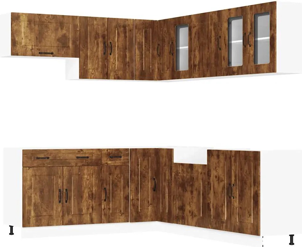 vidaXL Set dulap de bucătărie din 11 piese „Kalmar” stejar afumat Lemn