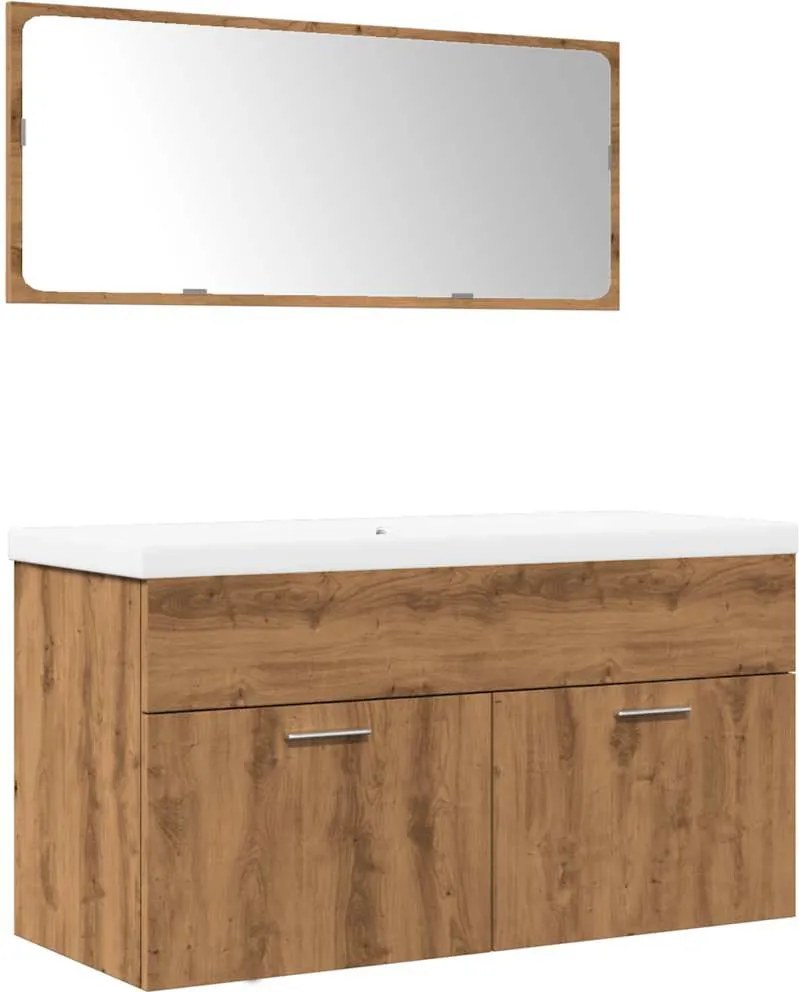 vidaXL Set mobilier de baie, 3 piese, stejar artizanal, lemn prelucrat