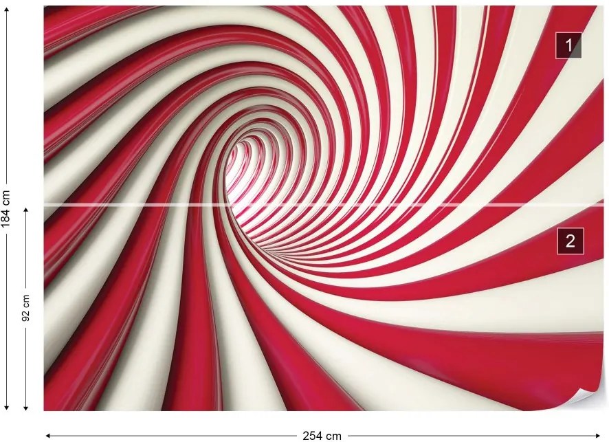 Fototapet GLIX - 3D Swirl Tunnel Red And White + adeziv GRATUIT Tapet nețesute - 254x184 cm