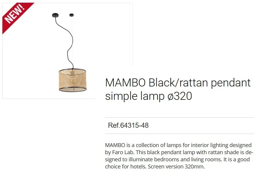 Lustra pendul moderna design natural MAMBO simple 32cm negru/ratan 64315-48