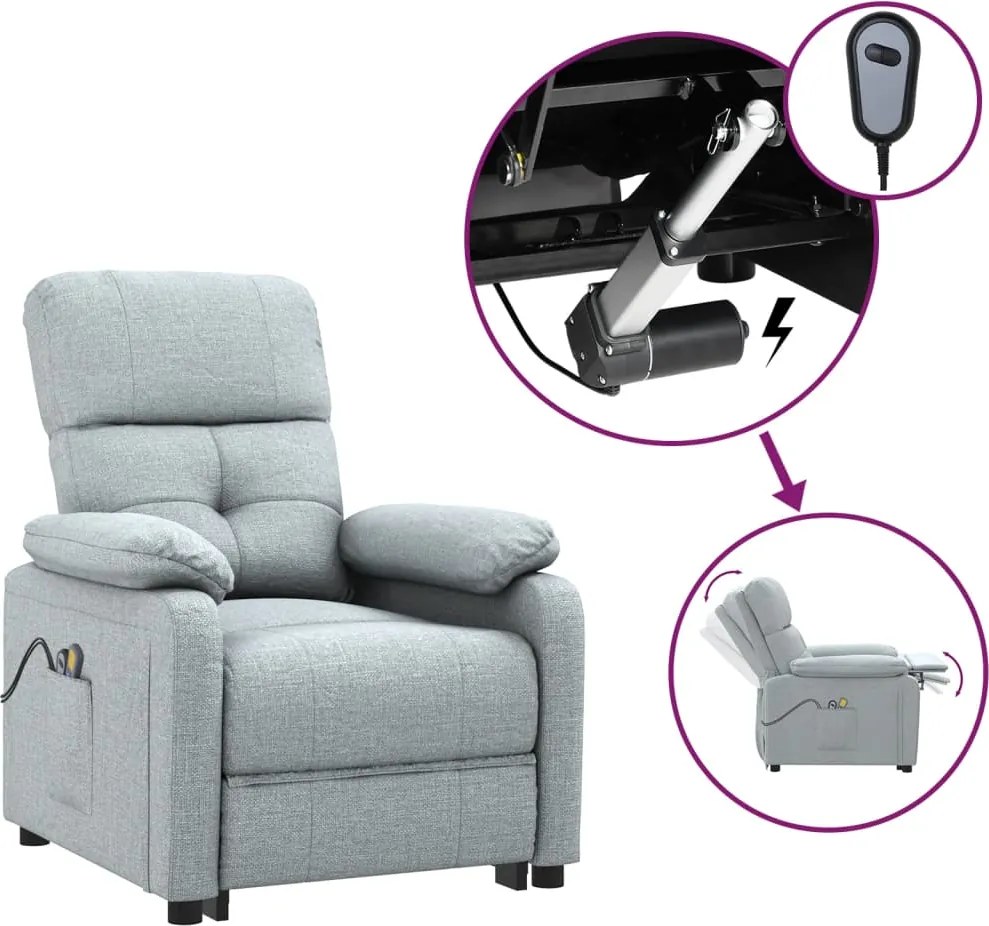 vidaXL Fotoliu de masaj electric rabatabil, gri deschis, textil