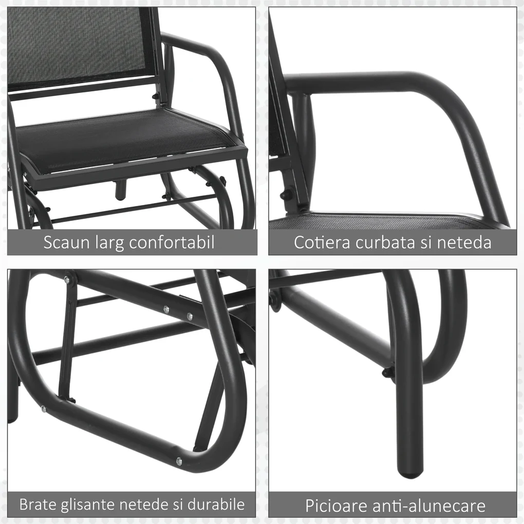 Scaun Balansoar 2 în 1 Outsunny din Metal, Design Modern, 75x66x85 cm, Negru | Aosom Romania