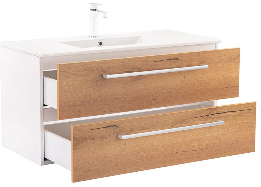 Dulap inferior Vario Clam 100 cu lavoar, stejar alb