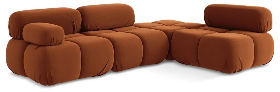 Colțar modular portocaliu cu tapițerie din catifea (cu colț pe partea dreaptă) Lokua – Makamii