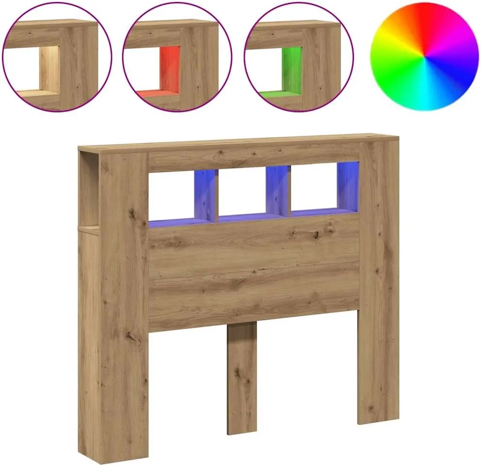 vidaXL Tăblie de pat cu LED, stejar artizanal, 120x18,5x103,5 cm, lemn