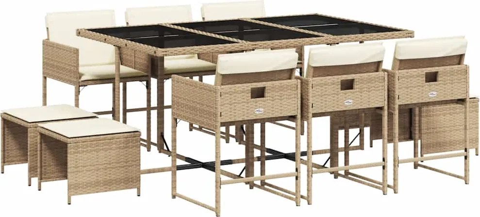 vidaXL Set mobilier de grădină cu perne, 11 piese, bej, poliratan