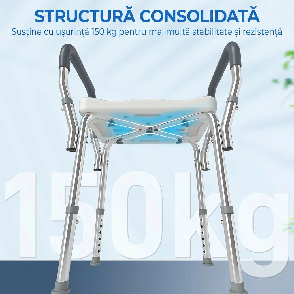 HOMCOM Scaun Reglabil de Duș cu Mânere, Multicolor | Aosom Romania