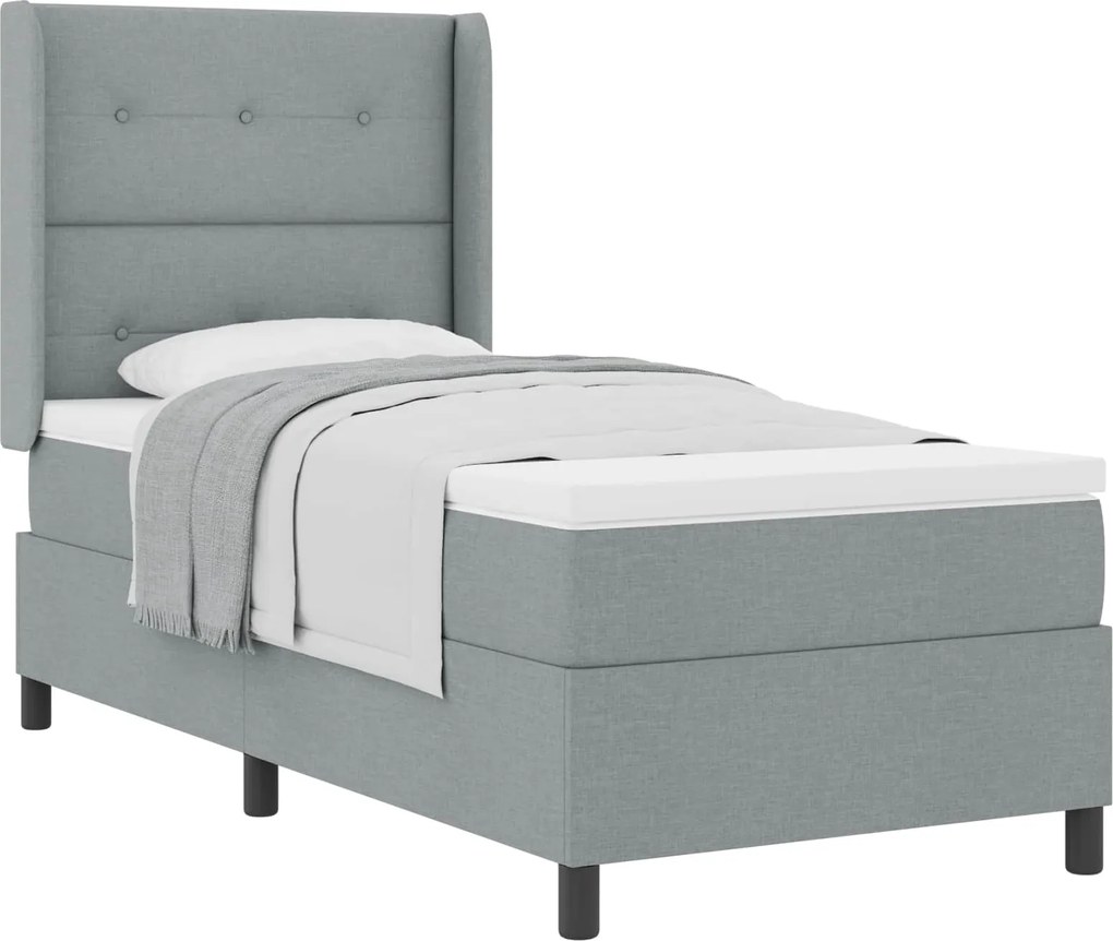 vidaXL Pat cu arcuri cu saltea Gri deschis 190 x 90 cm țesătură