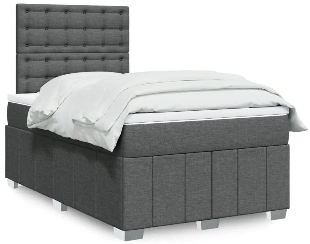 vidaXL Pat box spring cu saltea, gri închis, 120x200 cm, textil