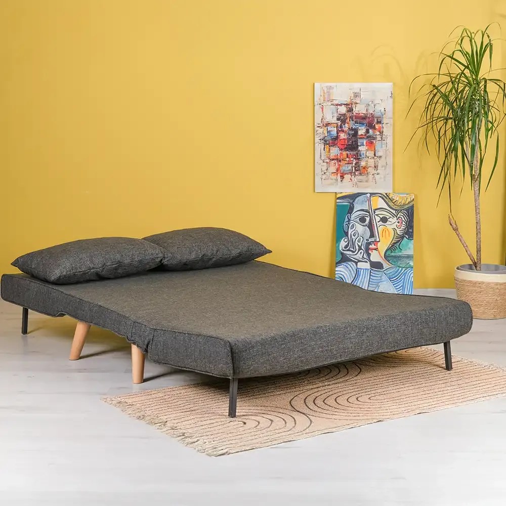 Canapea extensibilă 2 locuri modernă 120x85x80 cm – stofă, bej-gri – Sidney