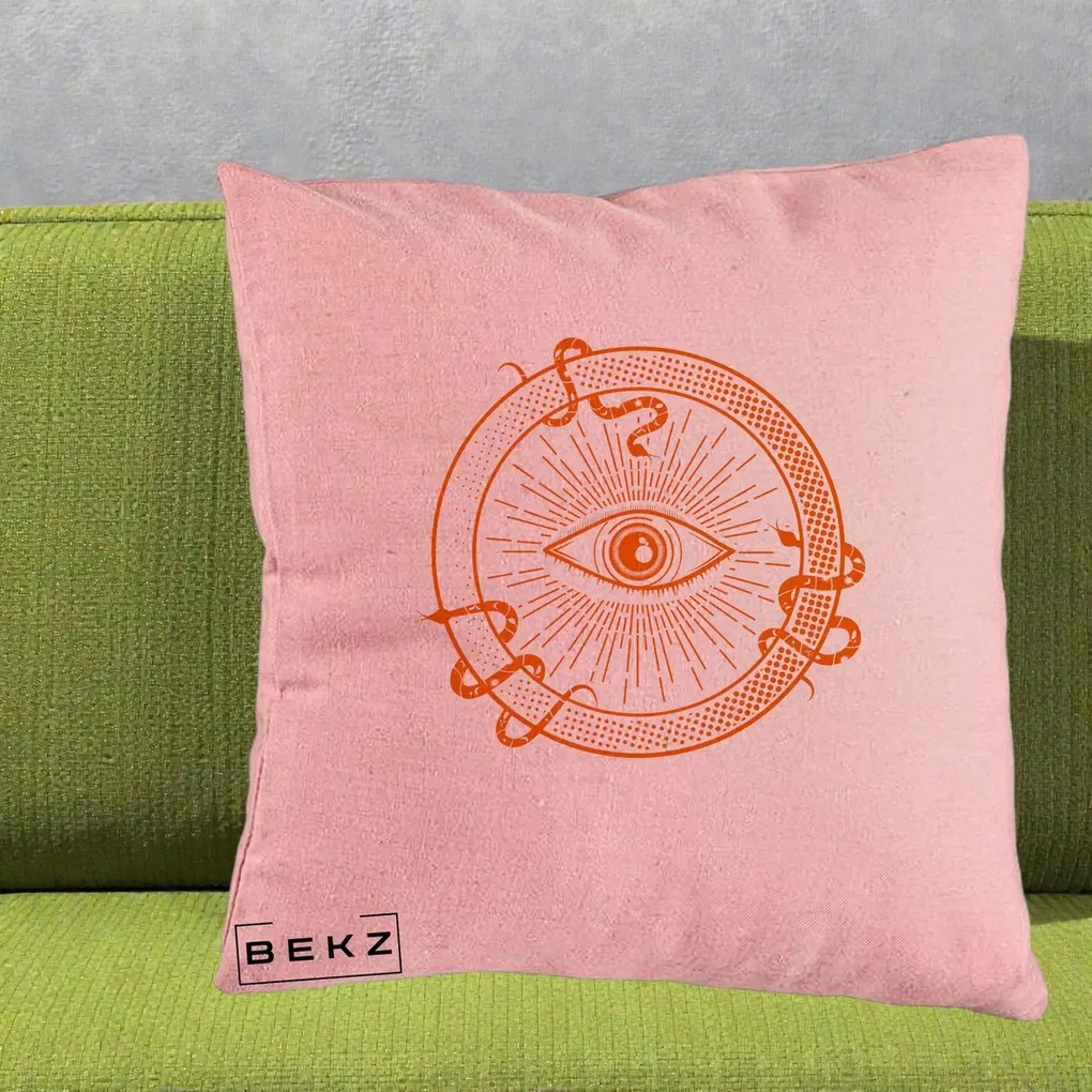 Perna Personalizata Ochiul Providentei Mistic Orange, 40x40 cm, Roz, Husa Detasabila, Perna Inclusa, BEKZ®