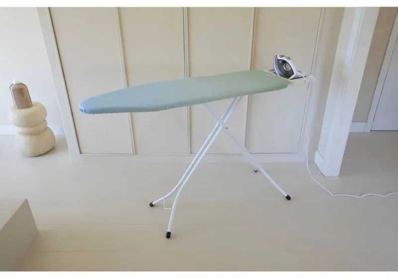 Masa de calcat Brabantia B 1008892, 124x38 cm, 7 pozitii de reglare, Suport fier de calcat, Verde/Albastru