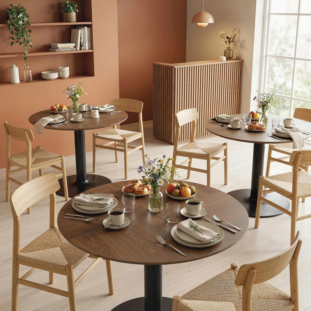 HOMCOM Masă rotundă pentru 6 persoane, masă de bucătărie cu blat generos și bază din oțel, Ø 110 x 78 cm, maro | Aosom Romania