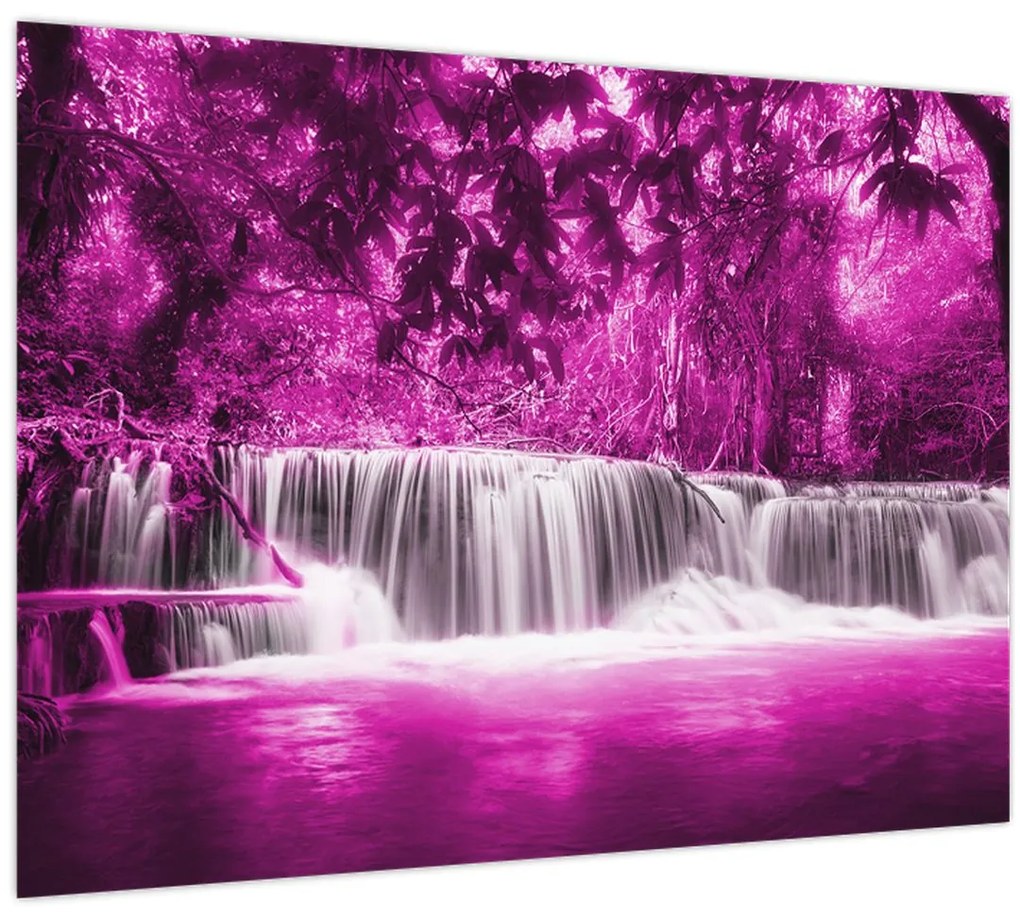 Tablou pe sticlă - Cascadă, violet (70x50 cm)