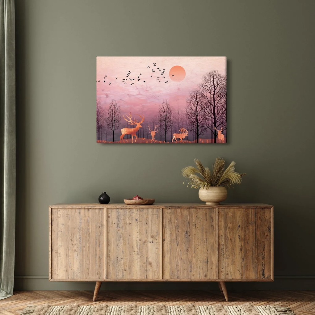 Tablou - Căprioare în strălucirea apusului de soare (90x60 cm)
