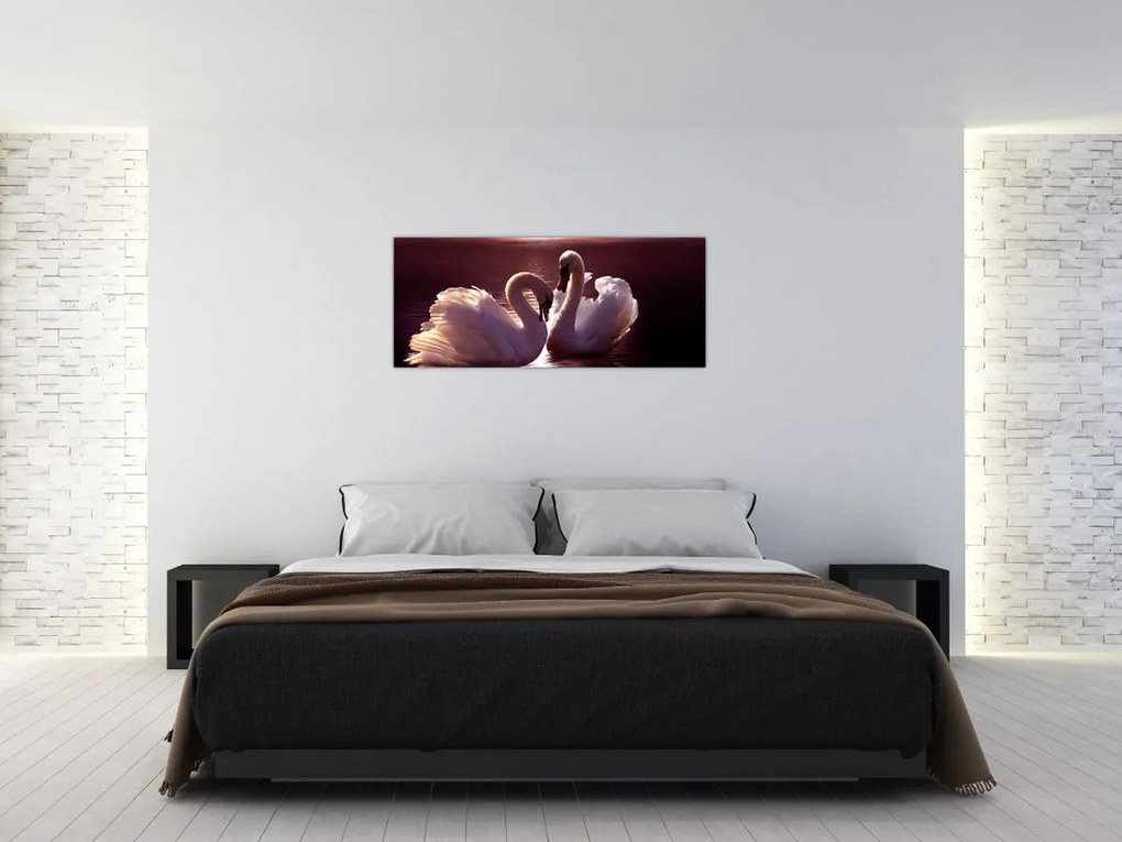 Tablou - Lebede pe lac (120x50 cm)