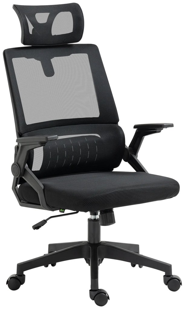 Vinsetto Fotoliu de birou reglabil cu husa din plasa poliester, spatar ergonomic inclinabil pivotant Negru | Aosom Romania