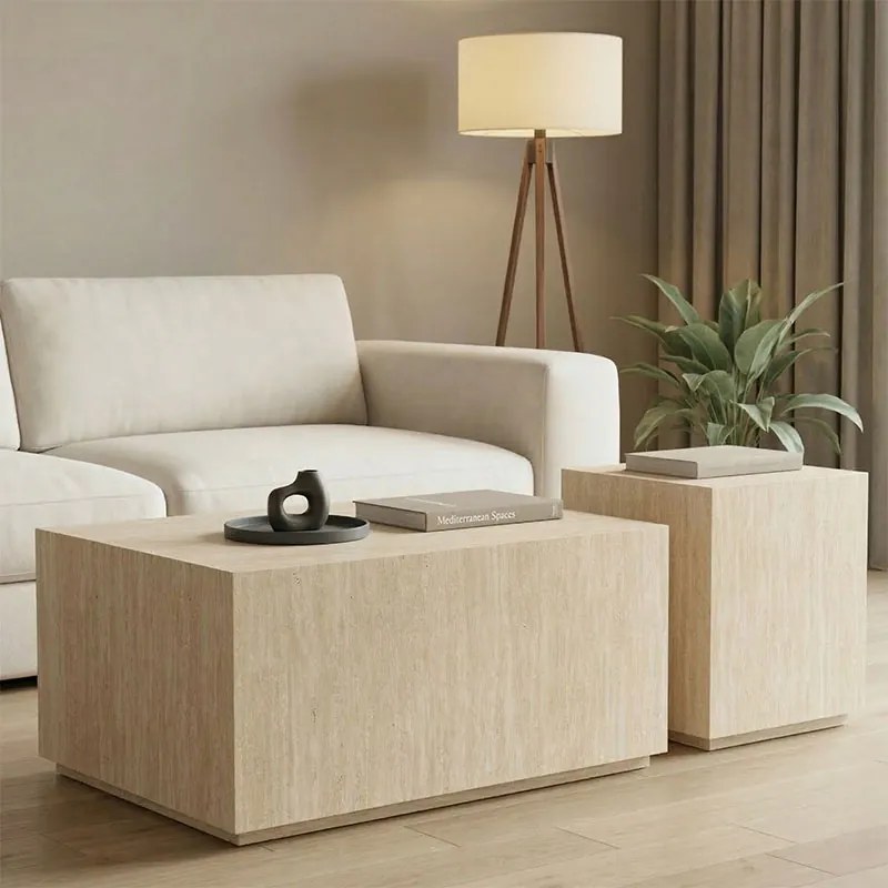Masuta Laterala Set 2 Bucati Savina MDF Aspect Travertin
