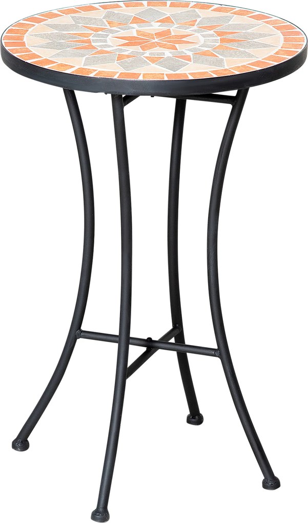 Outsunny Masă Rotundă Laterală Ø35,5cm – Masă de Patio Impermeabilă cu Design Mozaic, Măsuță din Metal pentru Living, Birou, Interior și Exterior – Galben și Gri | Aosom Romania