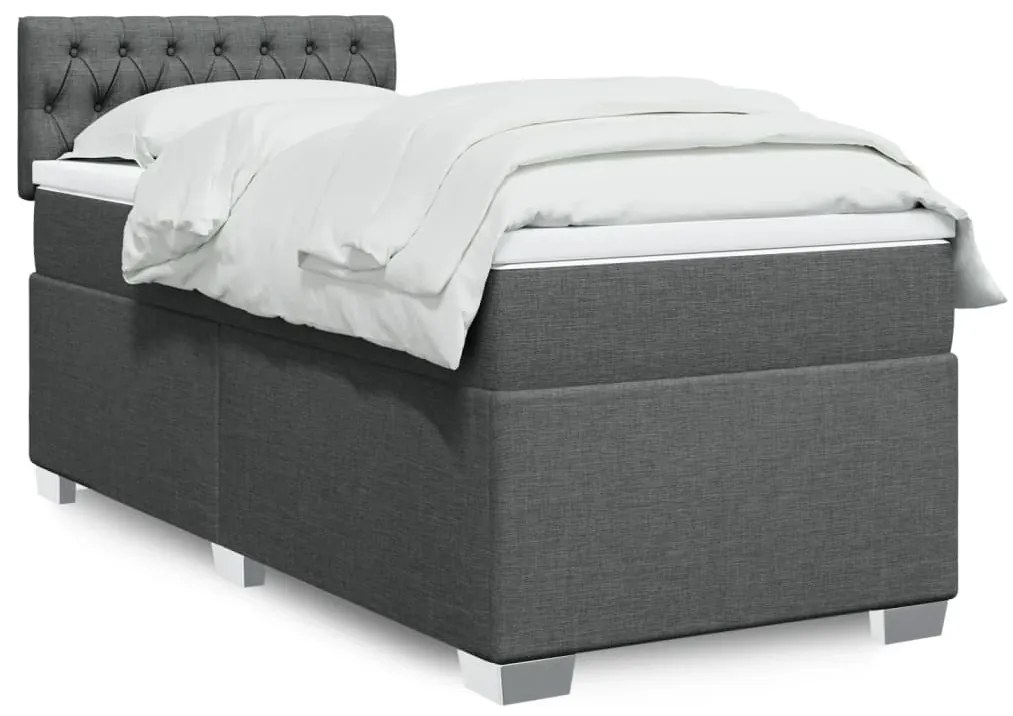 vidaXL Pat box spring cu saltea, gri închis, 80x200 cm, textil