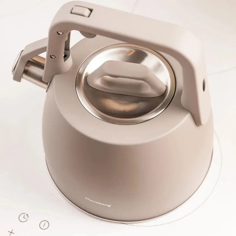 Ceainic cu fluier Klausberg KB 7916, 2.5 l, Maner izolat termic, Inductie, Gri