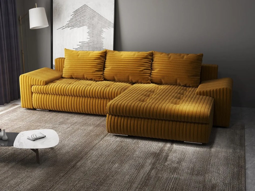 Colțar extensibil dumonde cu ladă de depozitare si sezut confortabil din spuma high-density, Leonardo Ambience Mustar 260x185 cm II