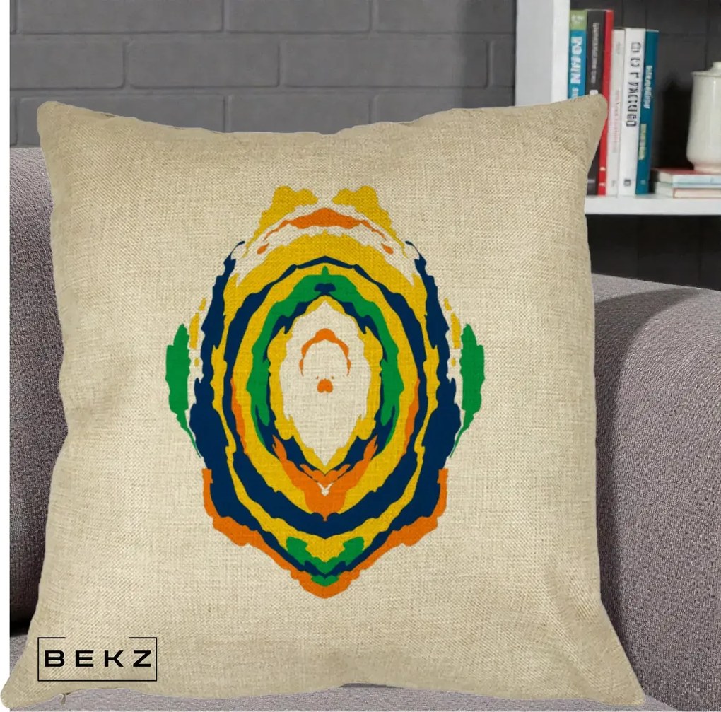 Perna Decorativa Oval Abstract Multicolor, 40x40 cm, Crem, Husa Detasabila, Perna Inclusa, BEKZ®