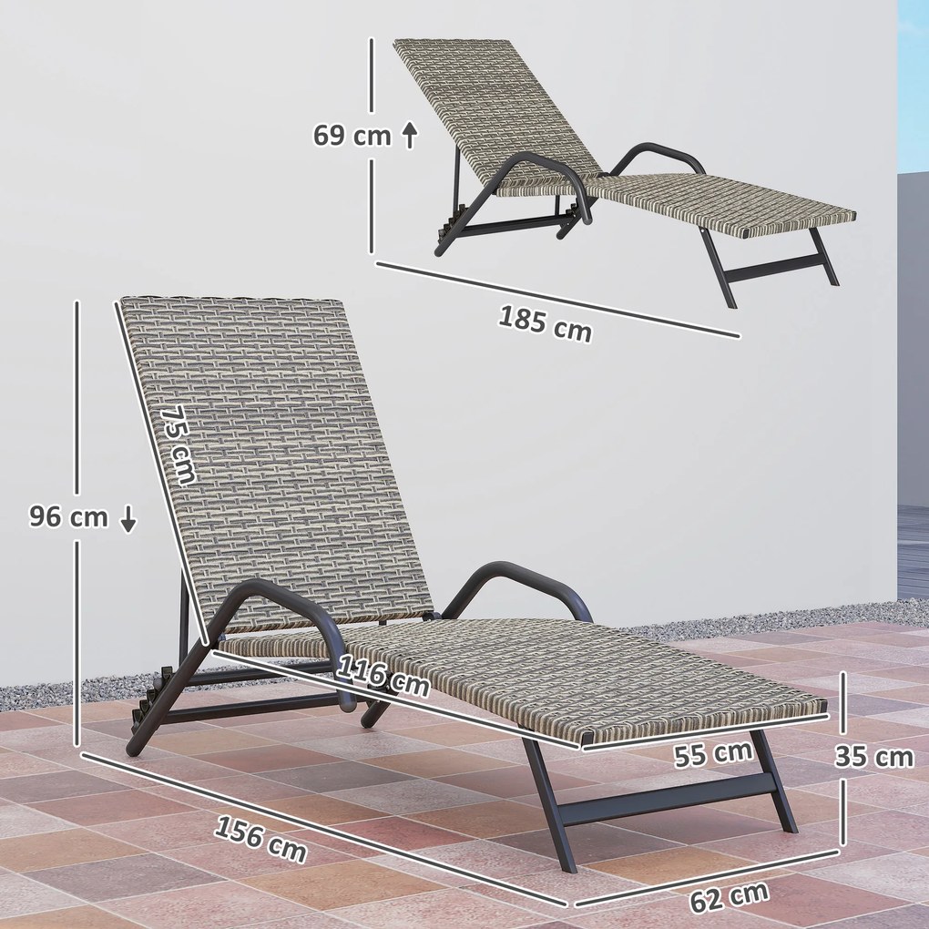 Outsunny Șezlong chaise longue din rășină impletită inclinabil și reglabil în 4 niveluri în formă de S, 156x62x96cm maro | Aosom Romania
