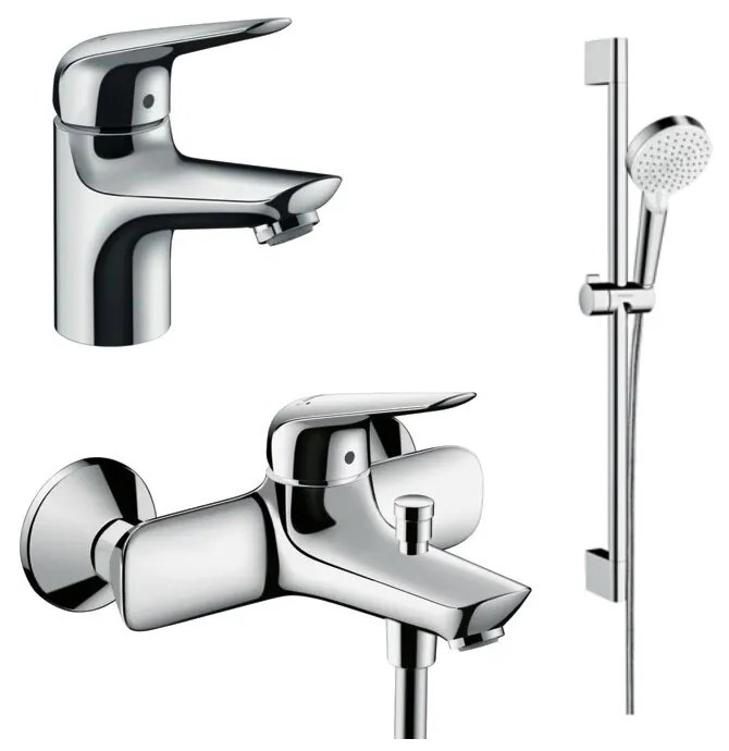 Set baterii Hansgrohe Novus 70 lavoar cada si set de dus Crometta crom