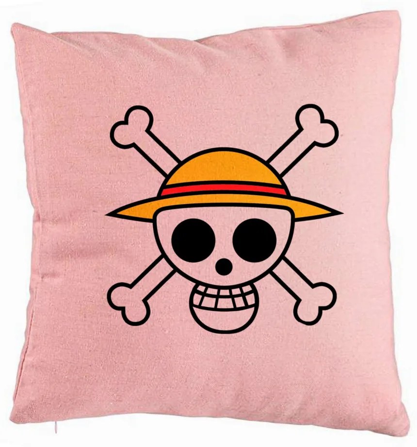 Perna Decorativa cu One Piece, 40x40 cm, Roz, Husa Detasabila, Burduf