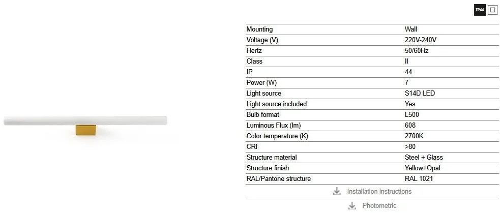Aplica LED oglinda, tablou IP44 CALMA galben/opal 50cm