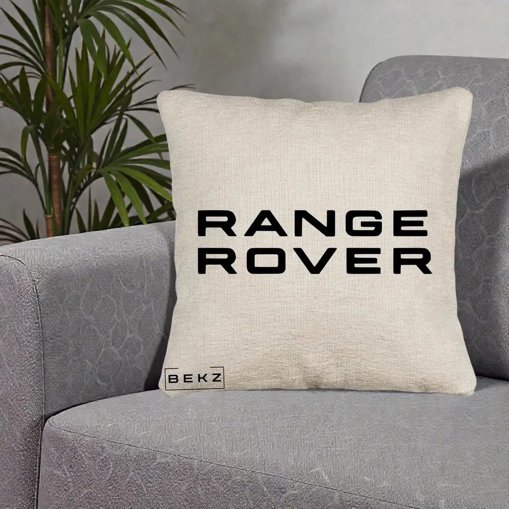 Perna Personalizata cu emblema Range Rover, 40x40 cm, Bej Canapea, Husa Detasabila, Perna Inclusa, BEKZ®