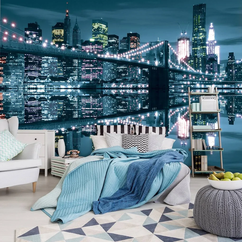 Fototapet - New York Bridge noaptea (152,5x104 cm), în 8 de alte dimensiuni noi