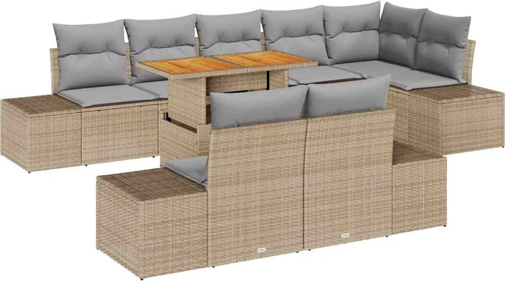 vidaXL Set de canapele pentru grădină 9 pcs Bej Rattan poli
