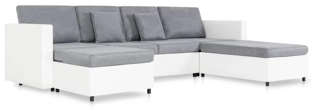 287214 vidaXL Canapea extensibilă cu 4 locuri, alb, piele ecologică