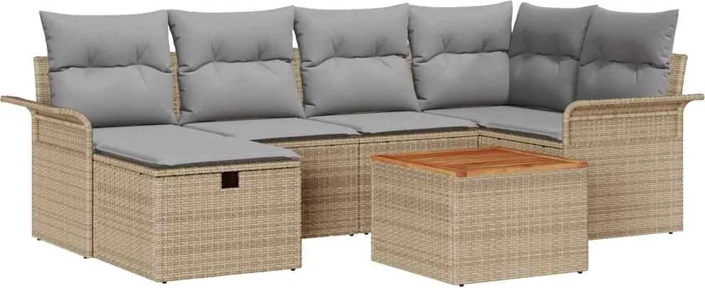 vidaXL Set de canapele pentru grădină cu pernă 7 pcs Bej Rattan poli