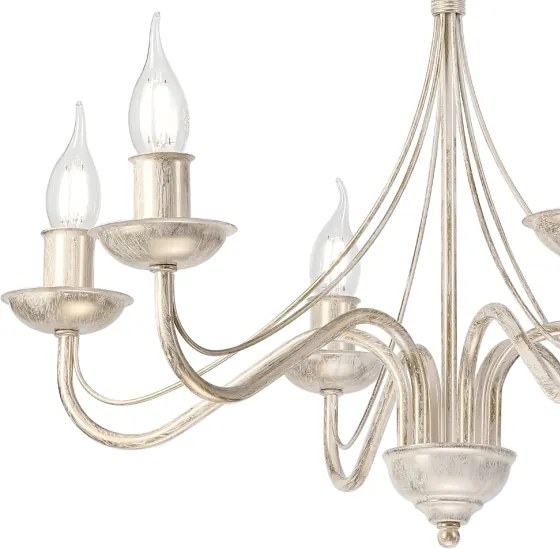 Candelabru suspendat pe lanț ANTON 6xE14/60W/230V, finisaj alb patinat