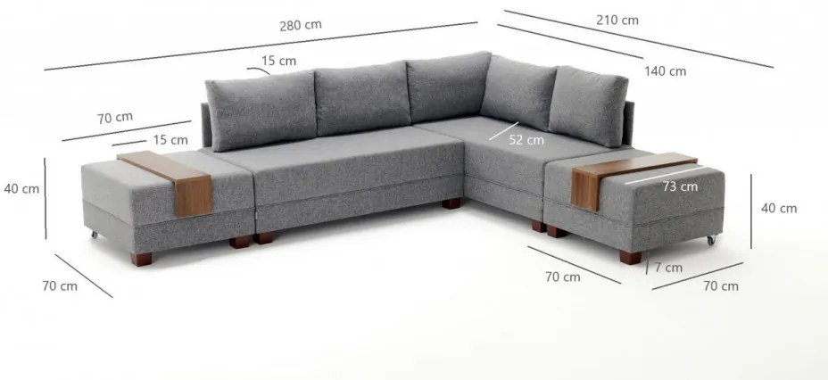 Coltar Extensibil Fly Corner Sofa Bed Right, Gri