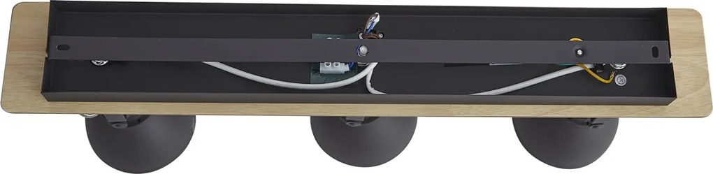 Spot de tavan negru cu lemn, cu 3 lumini, rotativ și înclinabil - Jakub