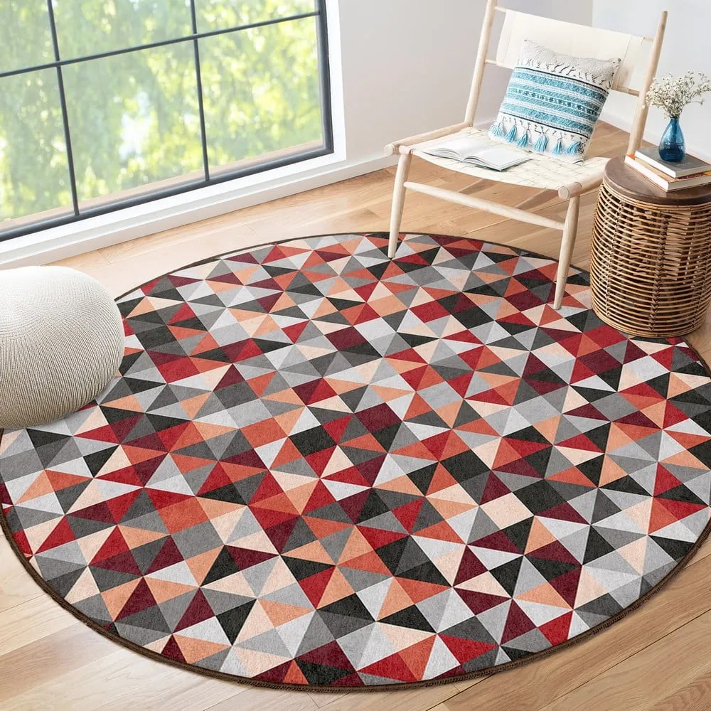 Covor roșu/gri lavabil rotund ø 100 cm Ignite – Mila Home