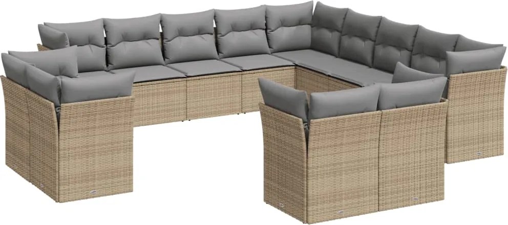 vidaXL Set canapele de grădină, 13 piese, cu perne, bej, poliratan
