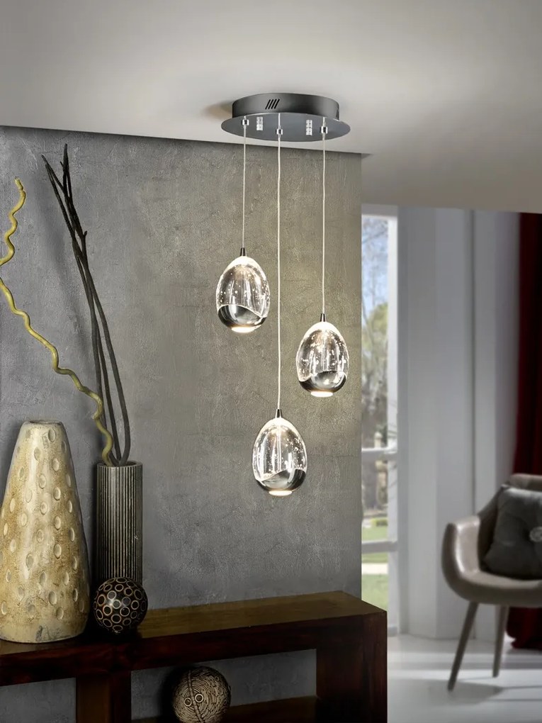LUSTRA moderna CU 3 PENDULE LED ROCIO, crom SV-783753