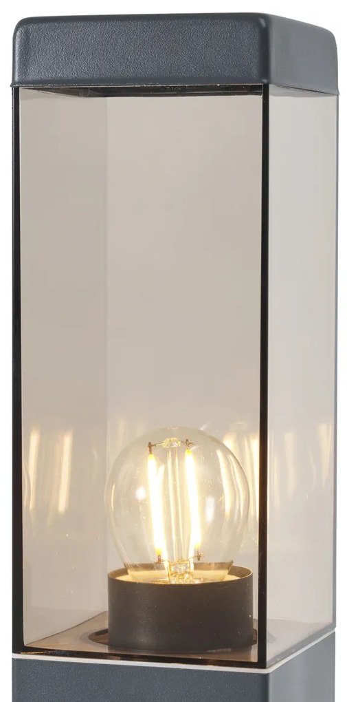 Lampă de exterior gri închis cu sticlă fumurie 45cm IP44 cu priză și senzor de mișcare - Malios