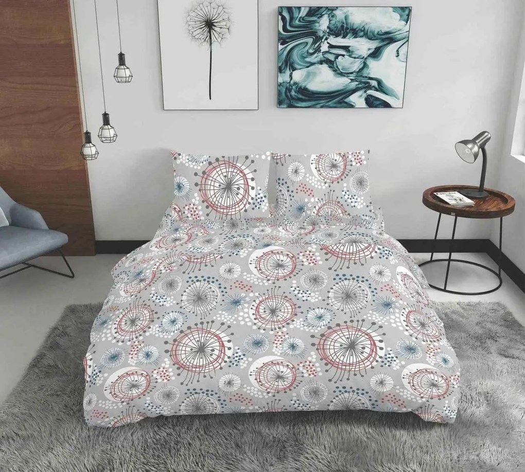 Lenjerie de pat dubla Whisper, Bedora, 4 piese, 100% bumbac, multicolor