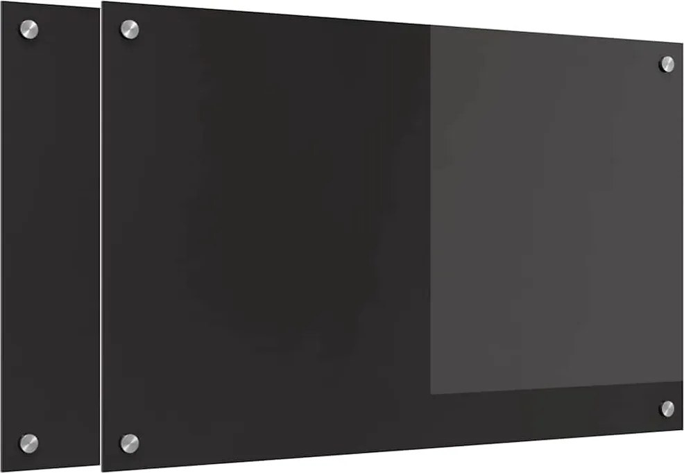 vidaXL Panou de bucătărie 2 pcs Negru 80 x 50 cm sticlă securizată