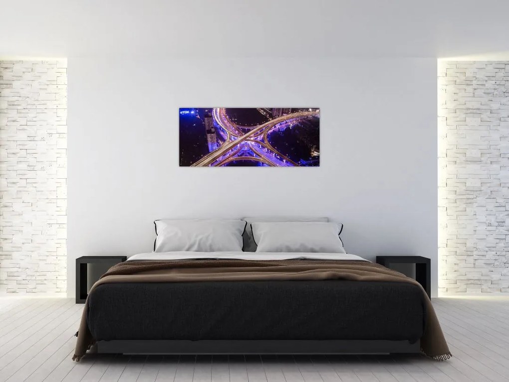 Tablou cu o interesecție mare noapte (120x50 cm)