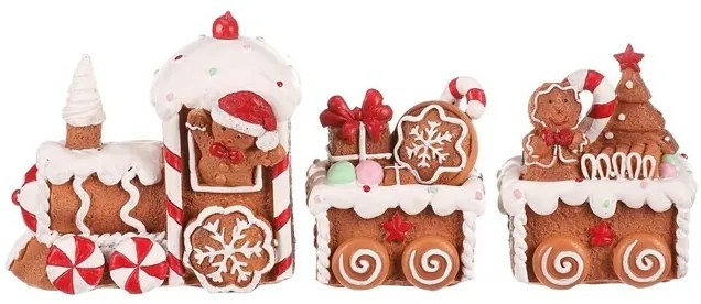 Decorațiuni de Crăciun Trenuleț din turtă dulce cudouă vagoane, poliresină