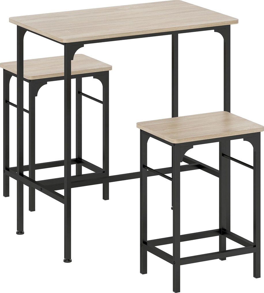 HOMCOM Set Mobilier Bar 3 Piese cu Masă de Bucătărie și 2 Scaune de Bar, Negru și Lemn | Aosom Romania
