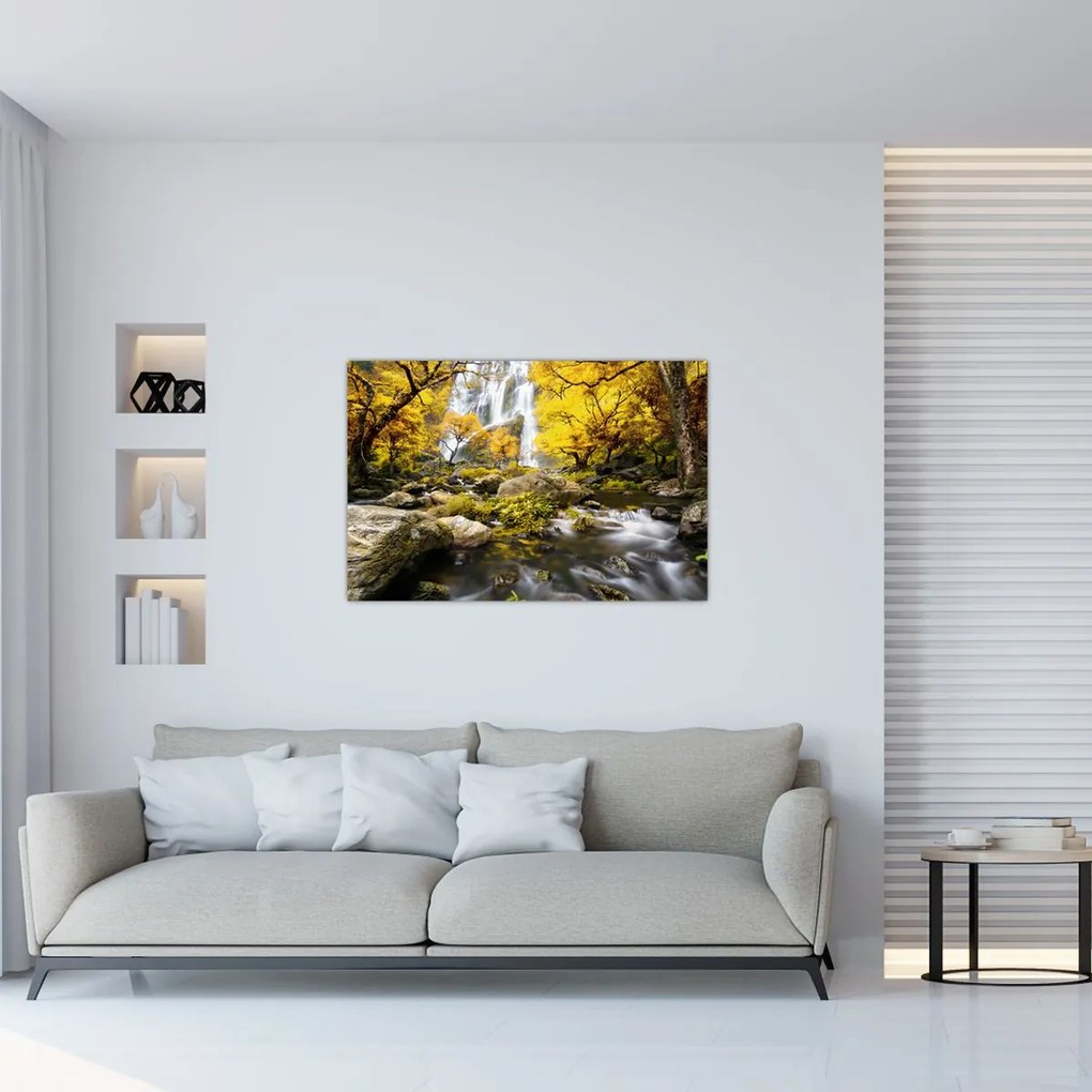Tablou - Cascade în peisaj de toamnă, galben (90x60 cm)
